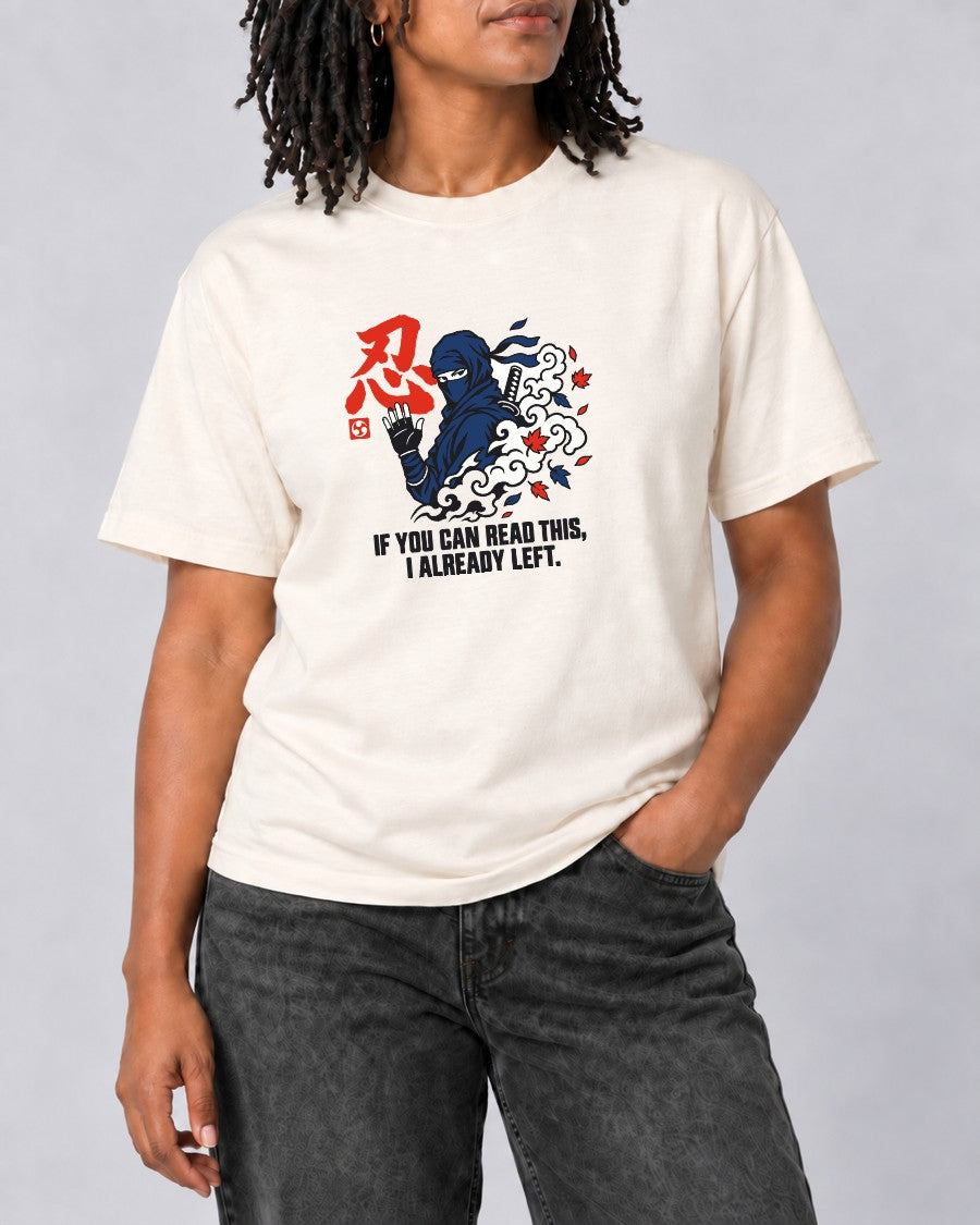Already Left Ninja T-Shirt in Ivory, close-up