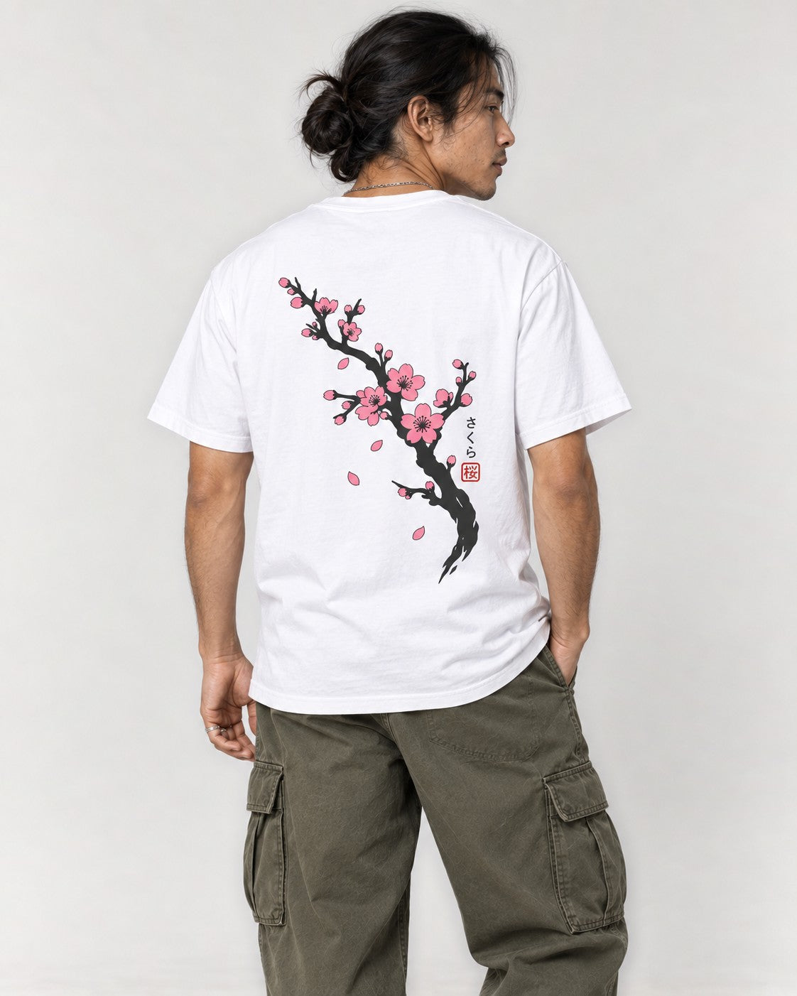 Sakura Branch Back T-Shirt in White, back