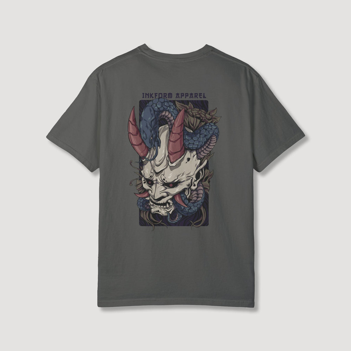White Oni Mask with Snake Back T-Shirt