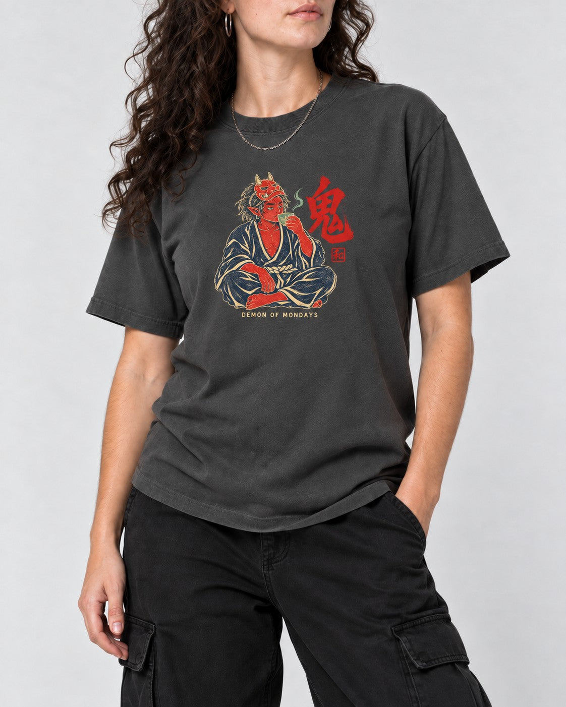 Demon of Mondays Oni T-Shirt in Pepper, close-up