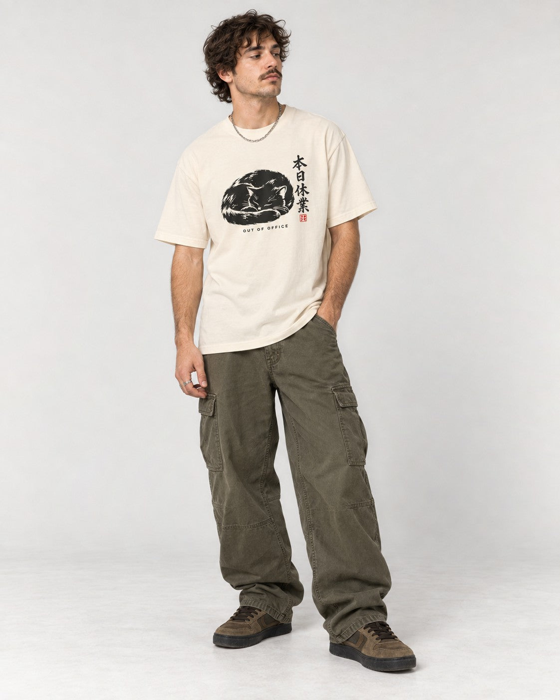 Out of Office Cat T-Shirt in Ivory, full body