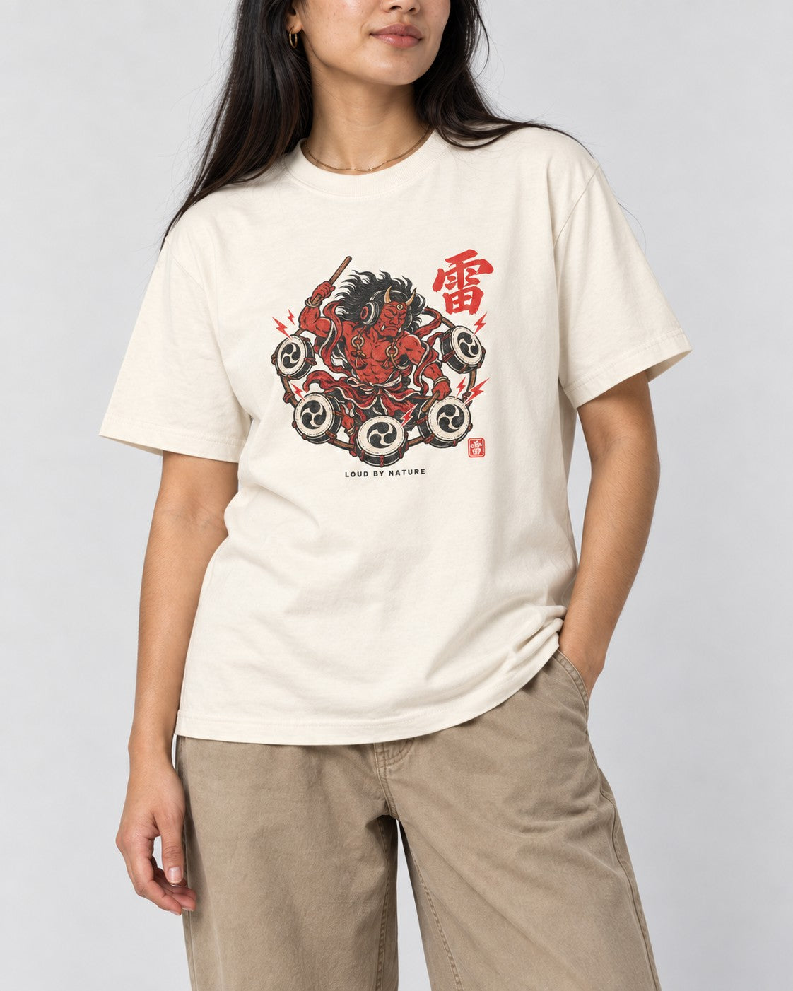 Loud by Nature Raijin T-Shirt in Ivory, close-up