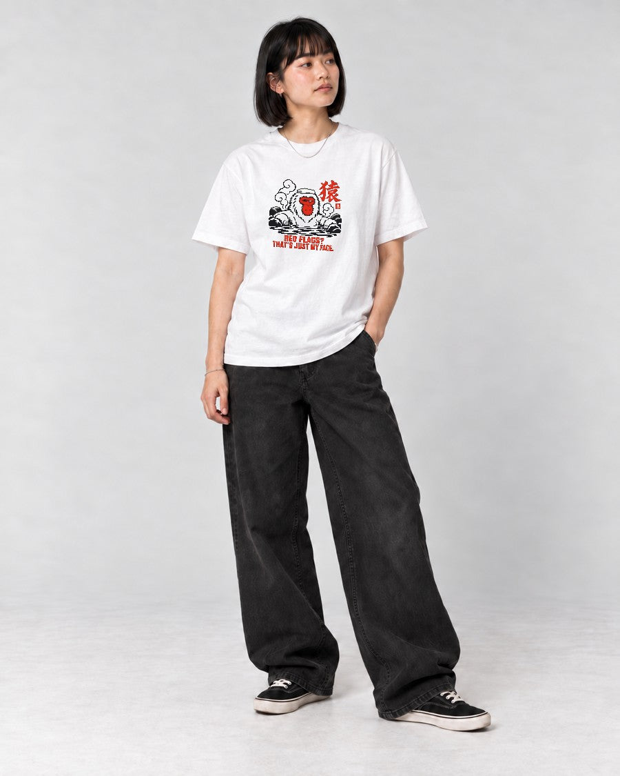 Red Flags Snow Monkey T-Shirt in White, full body