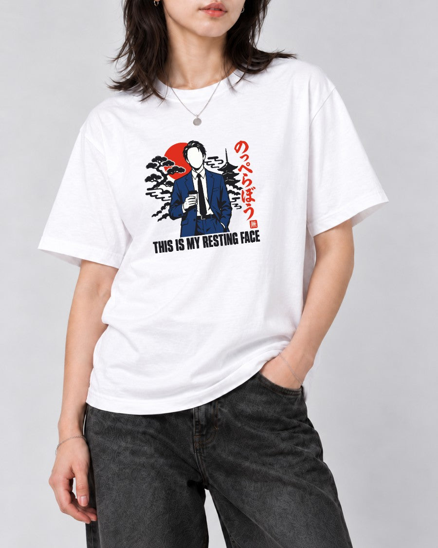 Resting Face Noppera-bo T-Shirt in White, close-up