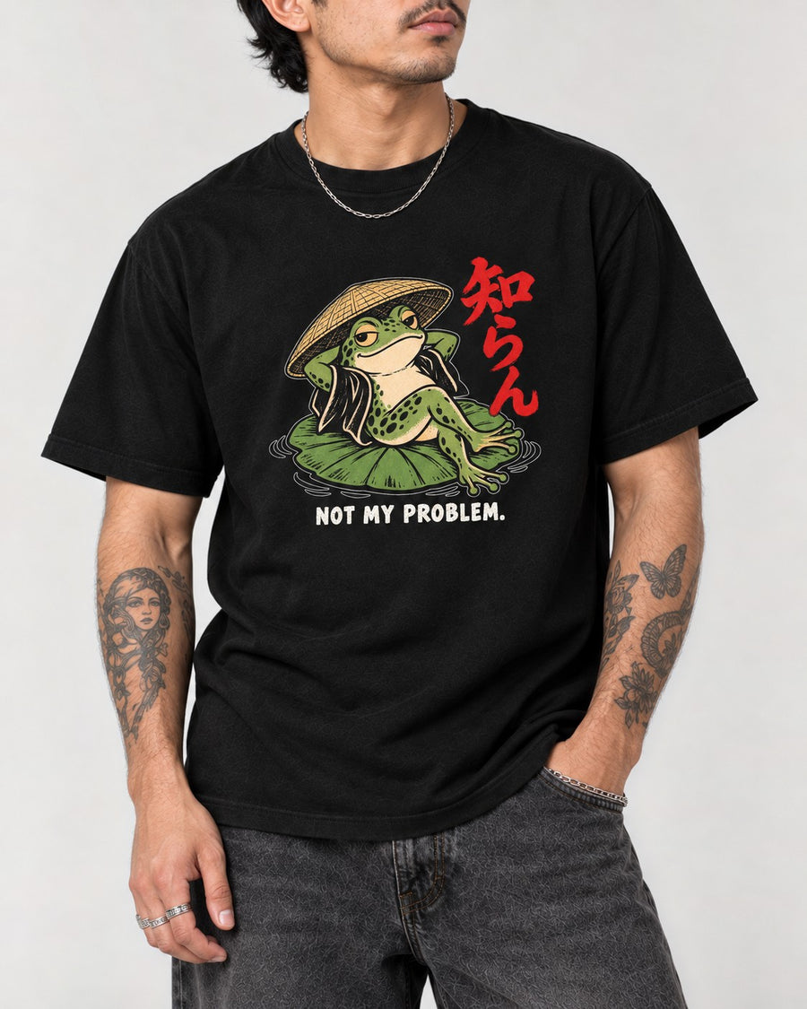 Not My Problem Frog T-Shirt in Black, close-up