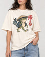 Kaeru Japanese frog tee in Ivory, close-up